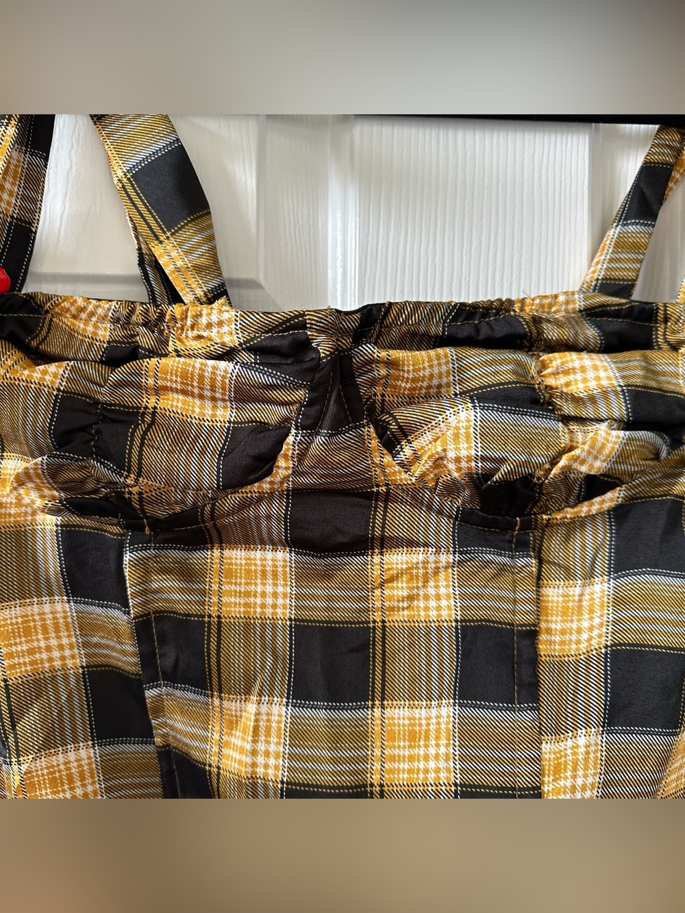 Lioness Yellow & Black Plaid Strapless Tie-Shoulder Corset Top - Picture 2 of 4